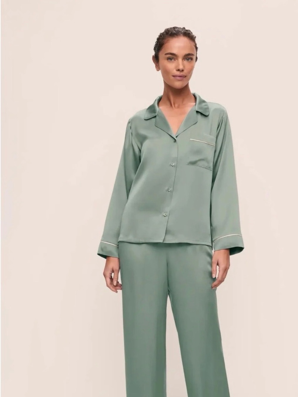 EBERJEY Washable Silk Inez Long PJ - Euclayptus